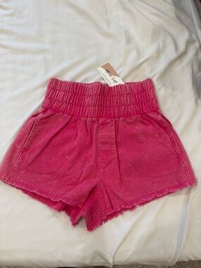 Women's High-Waist Pink Elastic Waist Shorts